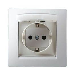 Розетка 1-м СП Simon15 16А IP44 250В с заземл. Schuko защ. шторки с крышкой винт. клеммы бел. Simon