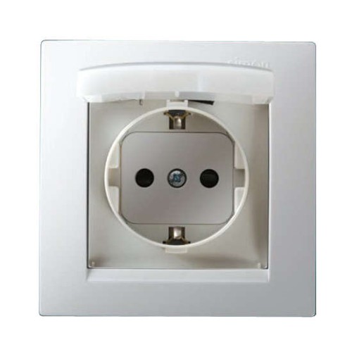 Розетка 1-м СП Simon15 16А IP44 250В с заземл. Schuko защ. шторки с крышкой винт. клеммы бел. Simon