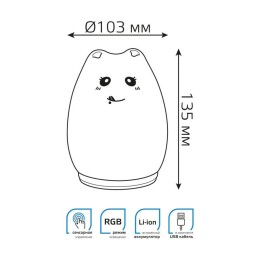 Светильник настольный 2Вт RGB кошка аккум. Li-ion USB кабель детский ночник бел. GAUSS NN303