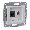 Розетка компьютерная + телефонная 2-м СП Sedna RJ45 + RJ11 кат.5E UTP неэкранир. механизм бел. SchE