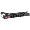 Блок розеток 6-м PDU (немец. станд.) DIN49440 с LED выкл. 1U шнур 2м вилка DIN49441 профиль ПВХ черн
