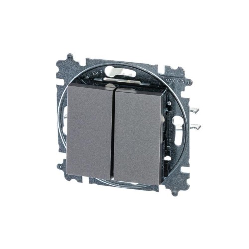 Выключатель 2-кл. СП Levit IP20 сталь/дым. черн. ABB 2CHH590545A6069