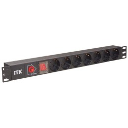 Блок розеток 7 мест PDU (немец. станд.) с LED выкл. и защ. от перенапр. без шнура вход C14 алюм. про