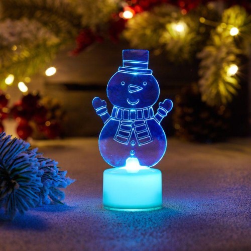 Фигура светодиодная "Снеговик с шарфом 2D" 1LED RGB 0.1Вт IP20 на подставке элементы питания 3хAG13(