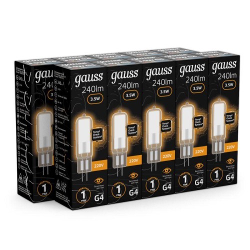Лампа светодиодная Black 3.5Вт капсульная 3000К тепл. бел. G4 240лм стекло GAUSS 107807103