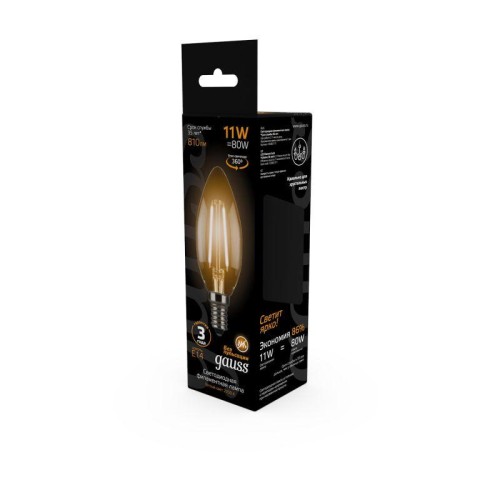 Лампа светодиодная филаментная Black Filament 11Вт свеча 2700К тепл. бел. E14 810лм GAUSS 103801111