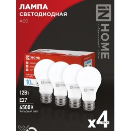 Лампа светодиодная LED-A60-VC 4PACK 10Вт 6500К холод. бел. E27 950лм 230В (уп.4шт) IN HOME 469061204