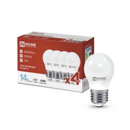 Лампа светодиодная LED-ШАР-VC 4PACK 14Вт шар 6500К холод. бел. E27 1330лм 230В (уп.4шт) IN HOME 4690