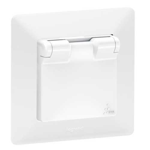 Розетка 1-м СП Valena Life 16А IP44 250В 2P+E защ. шторки с крышкой механизм бел. Leg 753119