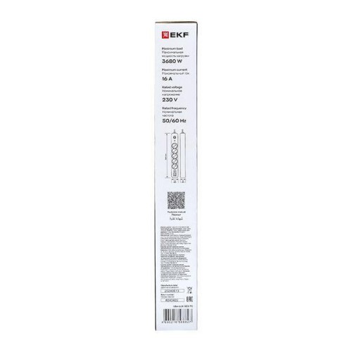 Удлинитель 5х3м IP20 2USB 2.4А+2type-C LUX 1.5кв.мм EKF UBA-LUX-503-TC