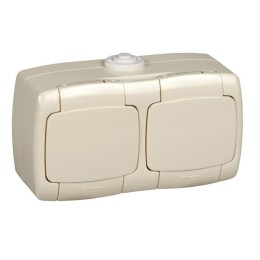 Розетка 2-м ОП Рондо 16А IP44 250В с заземл. защ. шторки сл. кость SchE RA16-227B-SI