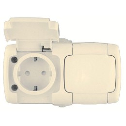 Розетка 2-м ОП Рондо 16А IP44 250В с заземл. защ. шторки сл. кость SchE RA16-227B-SI