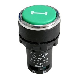 Кнопка нажимная моноблочная 22мм IP 40 1НО+1НЗ зел. EMAS MB102DY