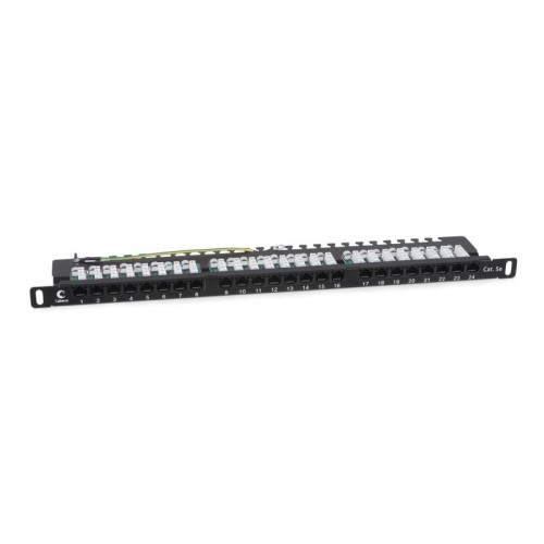 Патч-панель 19дюйм 0.5U 24 порта RJ45 кат.5E Dual IDC 90град. высокой плотности с задн. кабельн. орг