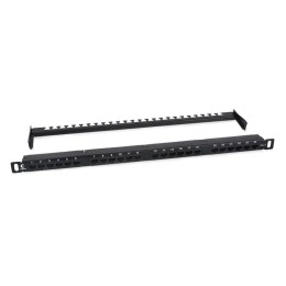 Патч-панель 19дюйм 0.5U 24 порта RJ45 кат.6 Dual IDC 180град. высокой плотности с задн. кабельн. орг