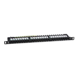 Патч-панель 19дюйм 0.5U 24 порта RJ45 кат.6 Dual IDC 90град. высокой плотности с задн. кабельн. орга