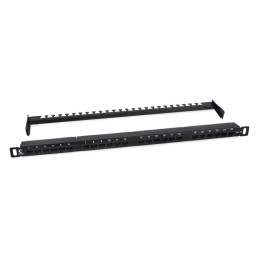 Патч-панель 19дюйм 0.5U 24 порта RJ45 кат.6A Dual IDC 180град. высокой плотности с задн. кабельн. ор