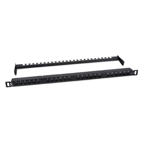 Патч-панель 19дюйм 0.5U 24 порта RJ45 кат.6A Dual IDC 180град. высокой плотности с задн. кабельн. ор