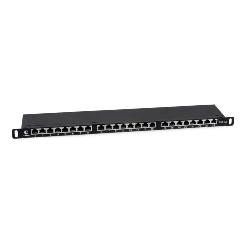 Патч-панель 19дюйм 0.5U 24 порта RJ45 кат.6а полностью экранир. Dual IDC высокой плотности Cabeus 96