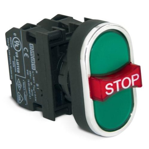Кнопка тройная с аварийной кнопкой "STOP" зел. EMAS B121B30YY