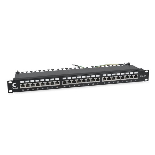 Патч-панель 19дюйм 1U 24 порта RJ45 кат.6A полностью экранир. с задн. кабельн. организатором Cabeus