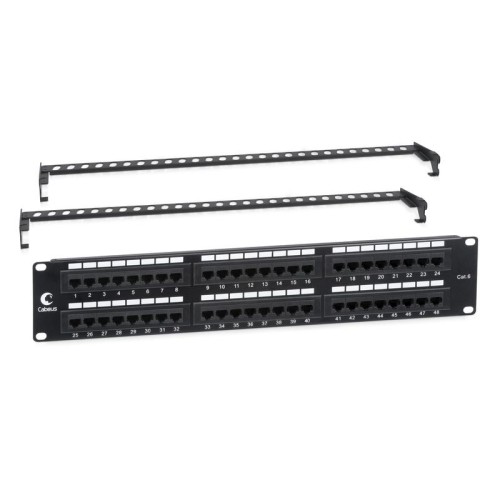 Патч-панель 19дюйм 2U 48 портов RJ45 кат.6 Dual IDC с задн. кабельн. организатором Cabeus 7447c