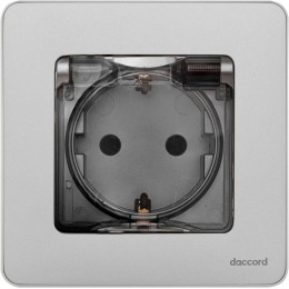 Розетка 1-м СП Inspiria 16А IP44 250В 2P+E защ. шторки с крышкой немецк. стандарт механизм алюм. Leg