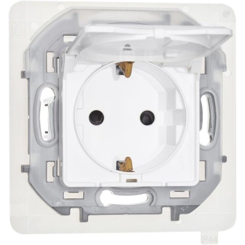 Розетка 1-м СП Inspiria 16А IP44 250В 2P+E защ. шторки с крышкой немецк. стандарт механизм бел. Leg