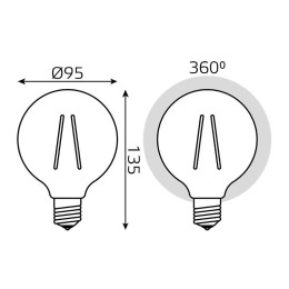 Лампа светодиодная филаментная Black Filament 8Вт G95 шар золотая 2400К тепл. бел. E27 740лм GAUSS 1