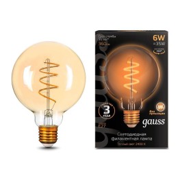 Лампа светодиодная филаментная Black Filament 6Вт G95 шар золотая 2400К тепл. бел. E27 360лм GAUSS 1