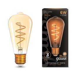 Лампа светодиодная филаментная Black Filament 6Вт ST64 золотая 2400К тепл. бел. E27 360лм GAUSS 1578