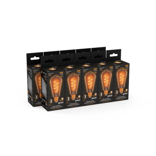 Лампа светодиодная филаментная Black Filament 6Вт ST64 золотая 2400К тепл. бел. E27 360лм GAUSS 1578