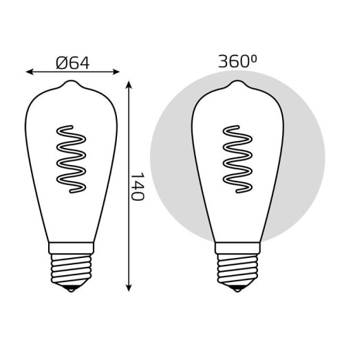 Лампа светодиодная филаментная Black Filament 6Вт ST64 золотая 2400К тепл. бел. E27 360лм GAUSS 1578