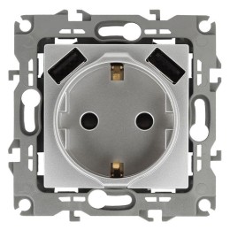 Розетка 16А 250В 2P+E с 2хUSB 5В-3А защ. шторки Эра12 алюм. 12-4109-03 ЭРА Б0047842