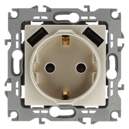 Розетка 16А 250В 2P+E с 2хUSB 5В-3А защ. шторки Эра12 шампань 12-4109-04 ЭРА Б0047843
