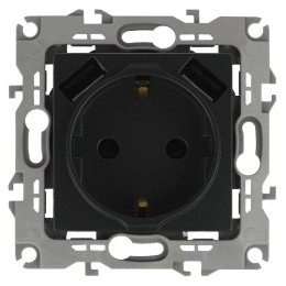 Розетка 16А 250В 2P+E с 2хUSB 5В-3А защ. шторки Эра12 антрацит 12-4109-05 ЭРА Б0047844