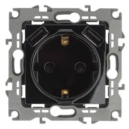 Розетка 16А 250В 2P+E с 2хUSB 5В-3А защ. шторки Эра12 черн. 12-4109-06 ЭРА Б0047845