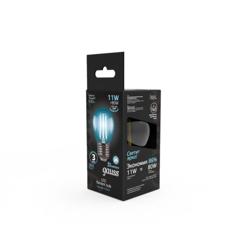 Лампа светодиодная филаментная Black Filament 11Вт P45 шар 4100К нейтр. бел. E27 830лм GAUSS 1058022