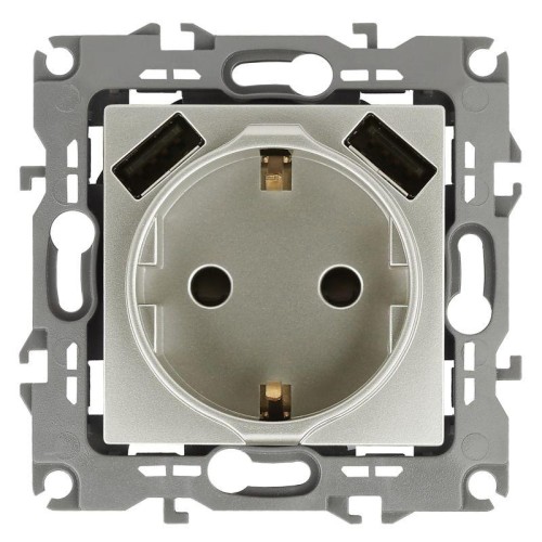 Розетка 16А 250В 2P+E с 2хUSB 5В-3А защ. шторки Эра12 перламутр 12-4109-15 ЭРА Б0047849