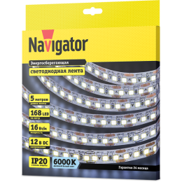 Лента светодиодная 14 455 NLS-2835CW168-16-IP20-12V (уп.5м) NAVIGATOR 14455