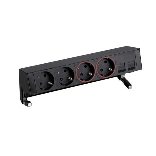 Блок розеточный настольный Simon 400 2х2P+E 2х2P+E UPS адаптер для 2хRJ45 моноблок черн. Simon 42502