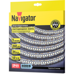 Лента светодиодная 14 460 NLS-2835CW240-24-IP65-12V (уп.5м) NAVIGATOR 14460
