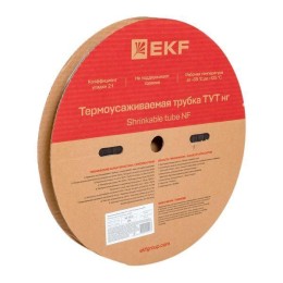 Трубка термоусадочная ТУТ нг 20/10 черн. (уп.100м) EKF tut-20-b