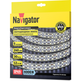 Лента светодиодная 14 464 NLS-2835CW240-30-IP65-12V (уп.5м) NAVIGATOR 14464