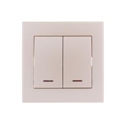Выключатель 2-кл. СП Rain 10А IP20 с подсветкой жемчуж./бел. метал. LEZARD 703-3030-112
