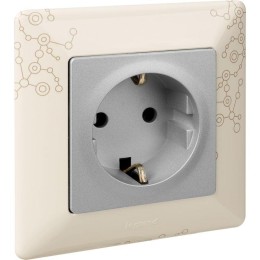 Розетка 1-м СП Valena Life 16А IP20 250В 2P+E безвинтов. клеммы с лицев. панелью механизм алюм. Leg