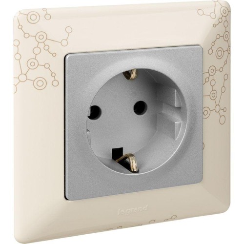 Розетка 1-м СП Valena Life 16А IP20 250В 2P+E безвинтов. клеммы с лицев. панелью механизм алюм. Leg