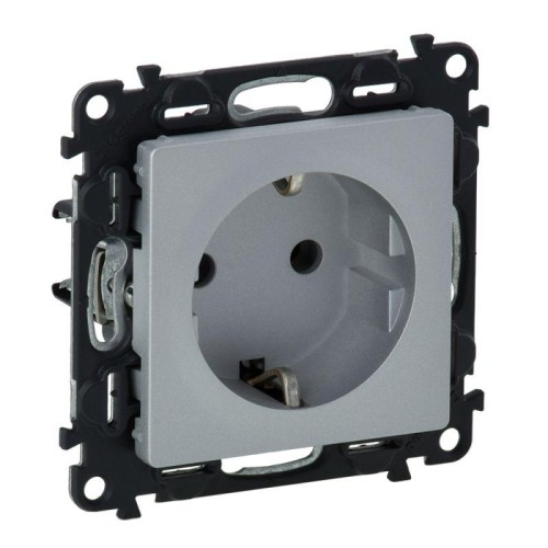 Розетка 1-м СП Valena Life 16А IP20 250В 2P+E безвинтов. клеммы с лицев. панелью механизм алюм. Leg