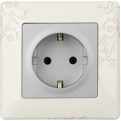 Розетка 1-м СП Valena Life 16А IP20 250В 2P+E безвинтов. клеммы с лицев. панелью механизм алюм. Leg
