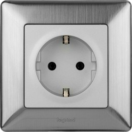 Розетка 1-м СП Valena Life 16А IP20 250В 2P+E безвинтов. клеммы с лицев. панелью механизм алюм. Leg